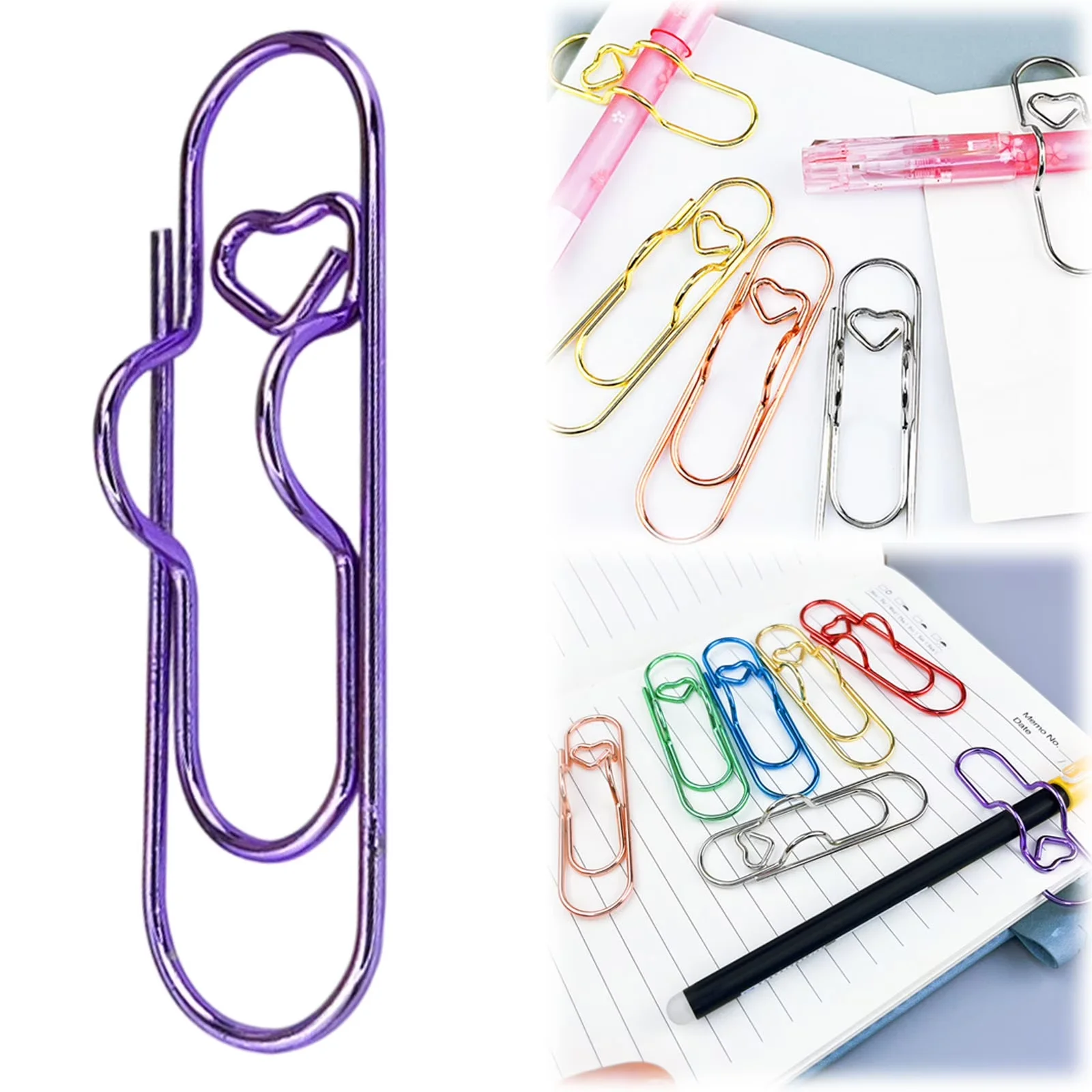 Cute Love Heart Metal Paperclips 10-100PCS Multifunctional Paper Clips For School Notebook Journal Office Document Use