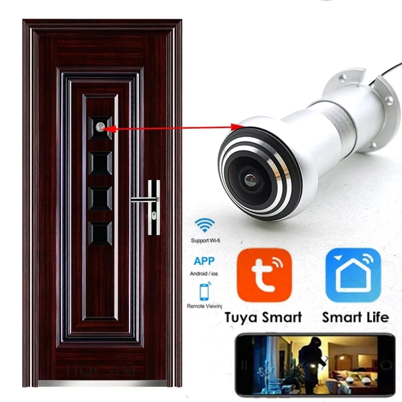 Tuya Door Eye Hole Security 1080P HD 1.6mm Lens Wide Angle FishEye CCTV Network Mini Peephole Door WifI Camera P2P SD Card Slot