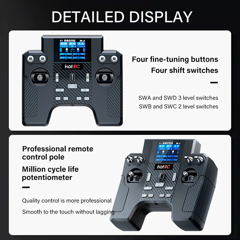 HOTRC HT-8A Sender 8-Kanal Gyroskop 300M mit F-08AT Empfänger für RC Flugzeug Auto Boot