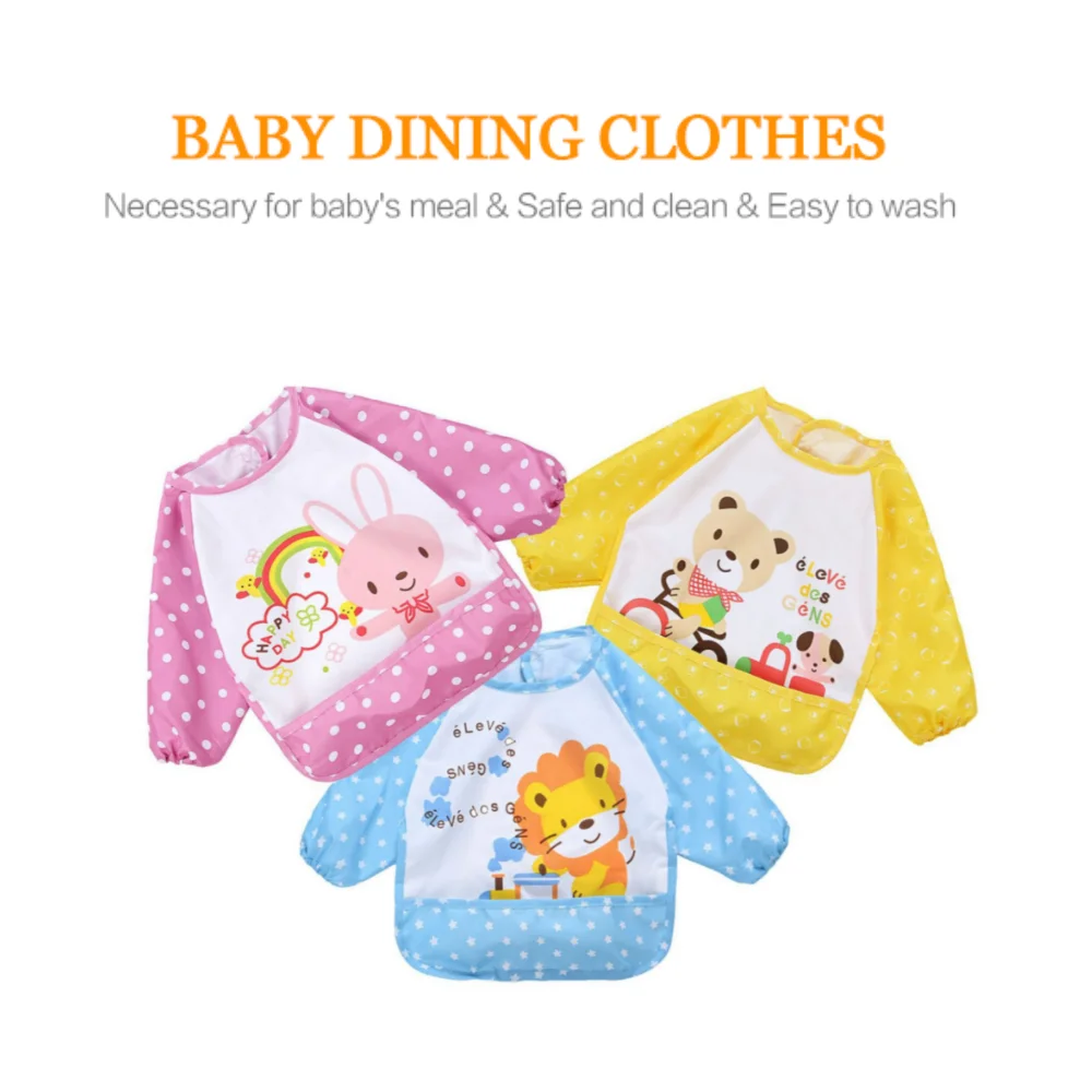 Waterproof Baby Bib Long Sleeves Cartoon Animals Bibs Washable Full Cover Polyester Long Sleeve Baby Bib Over Clothes