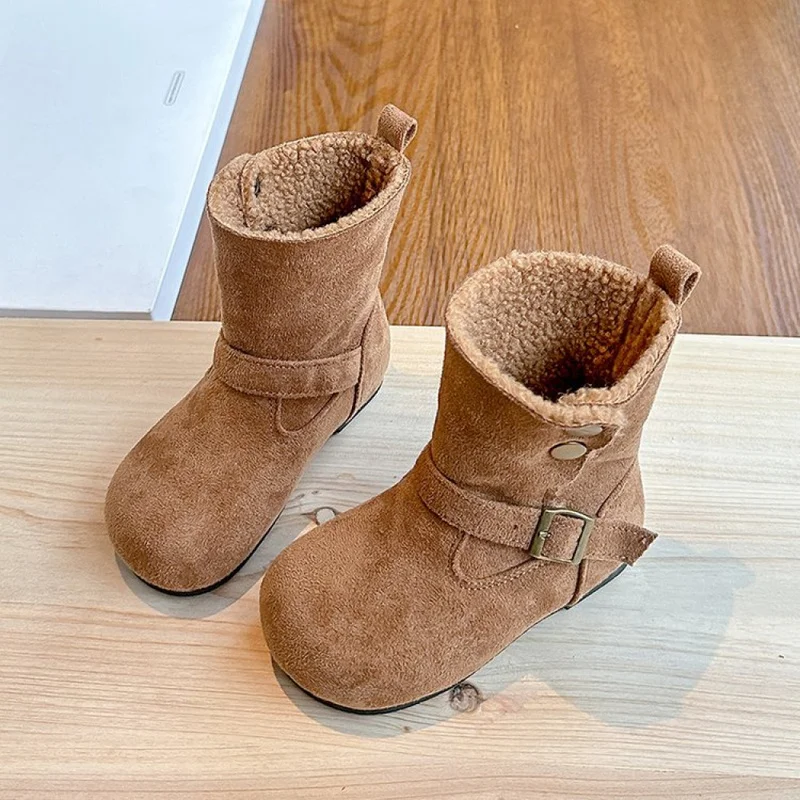 Winter Snow Boots For Children Thick Warm Teenager Girl's Padded Cotton Shoes Multifunctional Kid's Plush Footwear