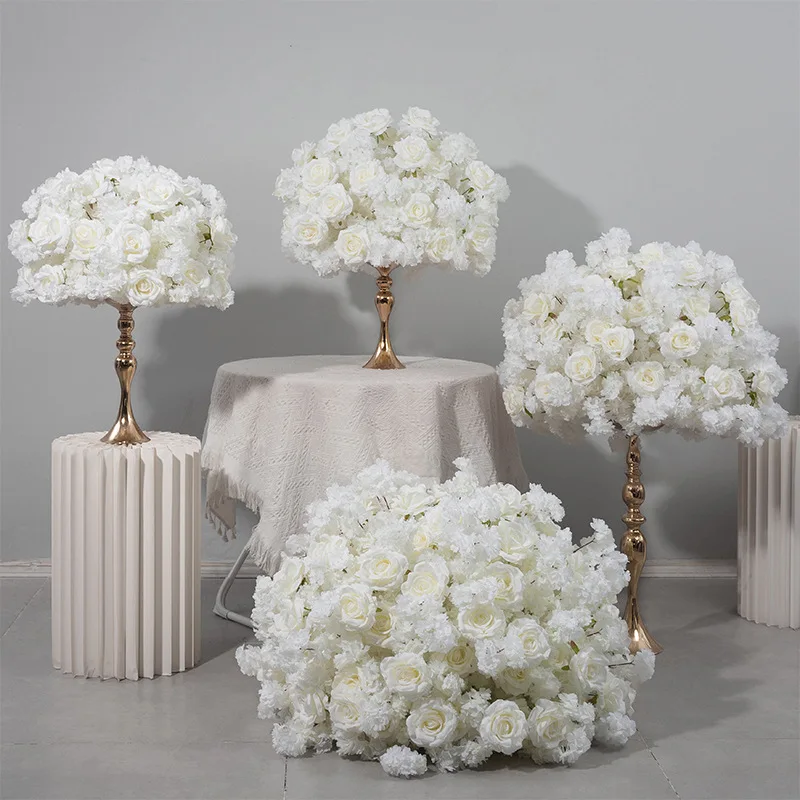 

80cm cherry rose flower ball wedding table flower pot candlestick decoration artificial flower