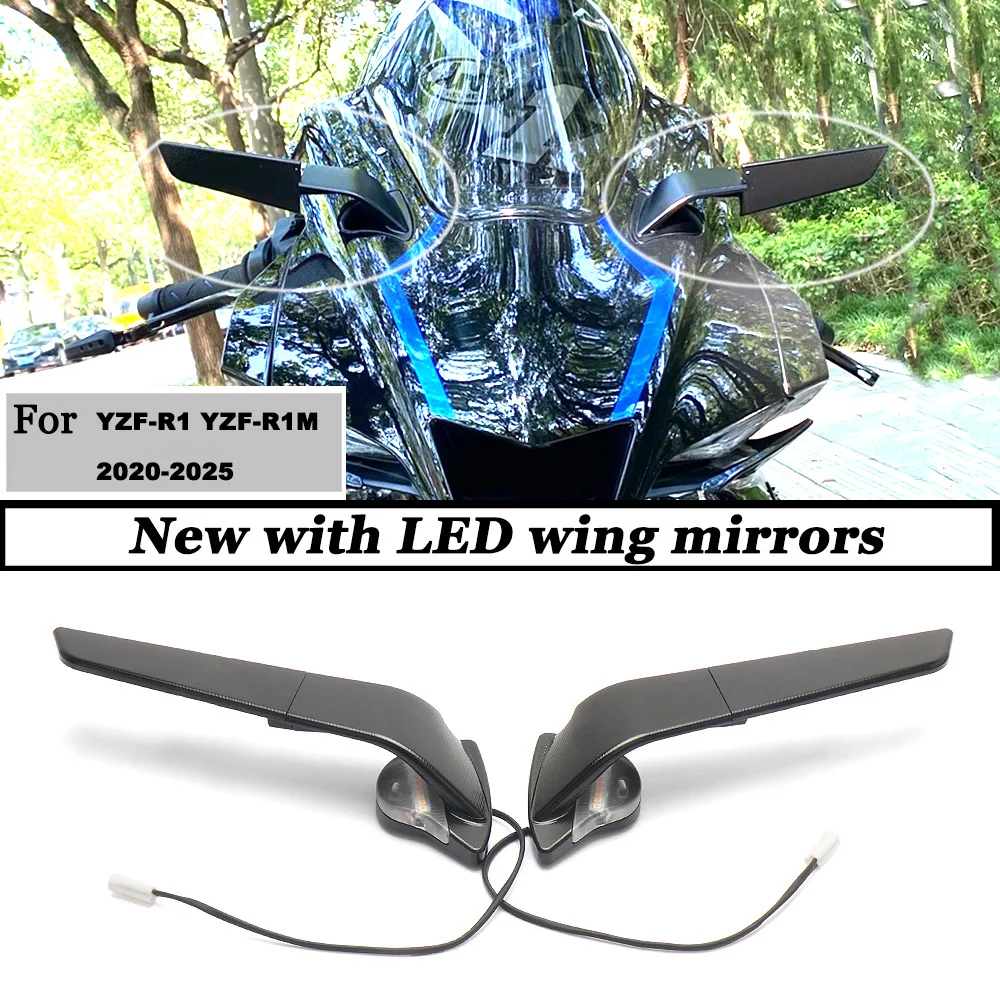 

New For Yamaha YZF R1 YZF R1M YZF-R1 YZF-R1M 2020-2025 Motorcycle Sports Wingle Adjustable Fixed With LED Rearview Mirrors