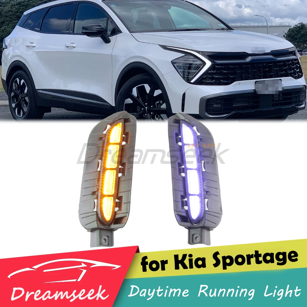 

2x LED DRL For KIA Sportage X-pro / X-line 2023+ Daytime Running Light Fog Lamp With Sequential Dynamic Turn Signal Front Bumper