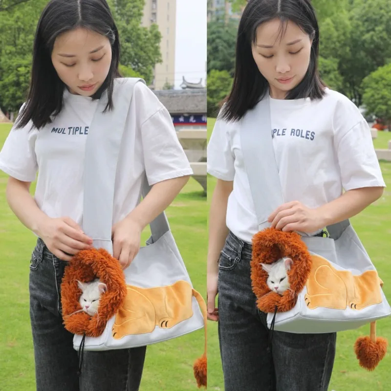 Pet Canvas Shoulder Bag Lion Shaped Carrier For Cat Comfortable Cats Carrying Pouch Handbag Puppy Messenger Bag For Out Travel - view 3
