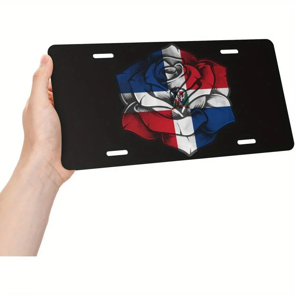 Dominican Republic Flag License Plate Decor - Patriotic Aluminum Car Accessory with Vibrant National Colors,  Wall-Mountable Sig