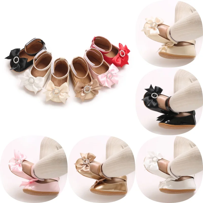Spring and Autumn New Pearl Bow Ladies' Style Elegant Princess Shoes Fashion Casual Flat Bottom 0-18M Baby Shoes
