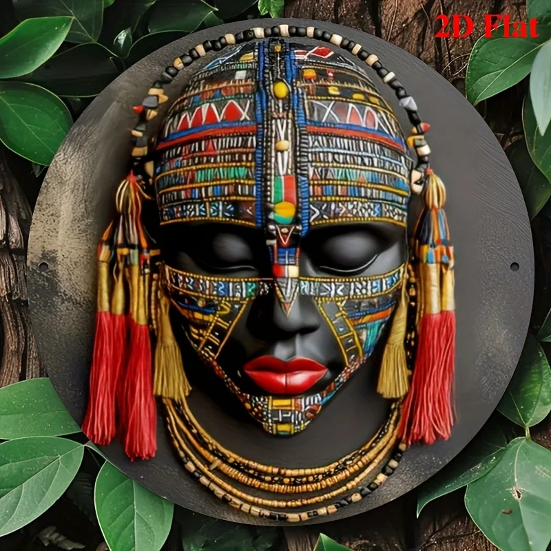 Masque tribal africain classique élégant, art mural en bois, panneaux décoratifs circulaires, maison multifonctionnelle, bar, café