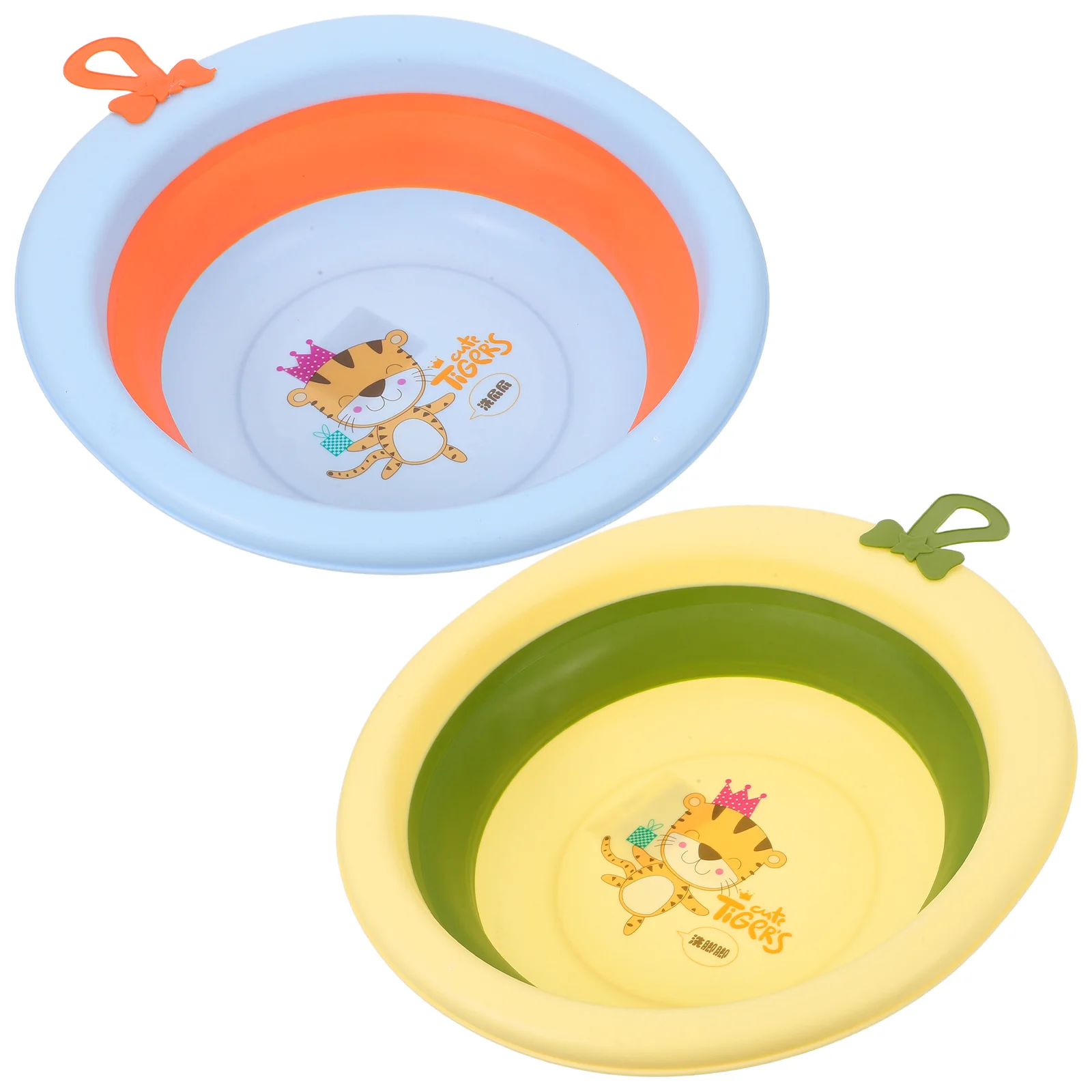 

2Pcs Baby Foldable Washbasin Lightweight Cartoon Basin for Infant Face Foot Bath Travel Green Random Plastic Portable