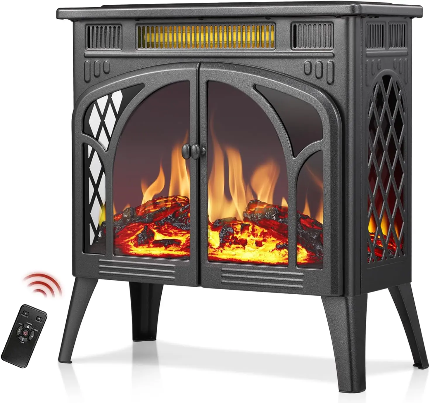 

Electric Fireplace Stove Heater with Remote Control, 25" Fireplace Heater, Adjustable Brightness and Heating Mode, Ove