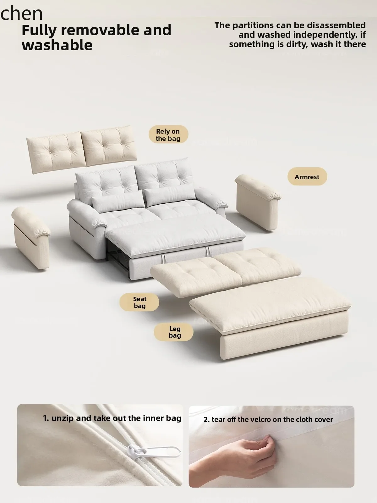 HYS Sofa Bed Foldable Dual-use New Model Integrated Multi-functional Single and Double Person Extendable Fabric Sofa