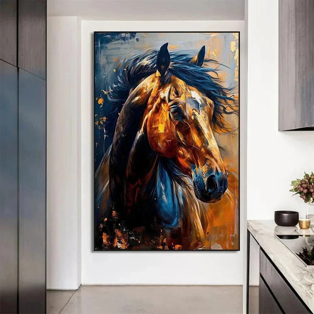قماش اللوحة طباعة جدار الفن بارد الحيوانات البرية الحصان المشارك الأسود الحصان البني الحصان صورة الفروسية مكتب غرفة ديكور المنزل #3