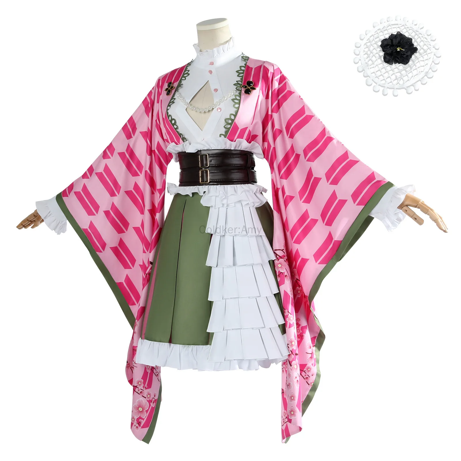 Mitsuri Cosplay Kanroji Mitsuri Anime Cosplay Kostium Różowe Kimono Zestaw z Peruką