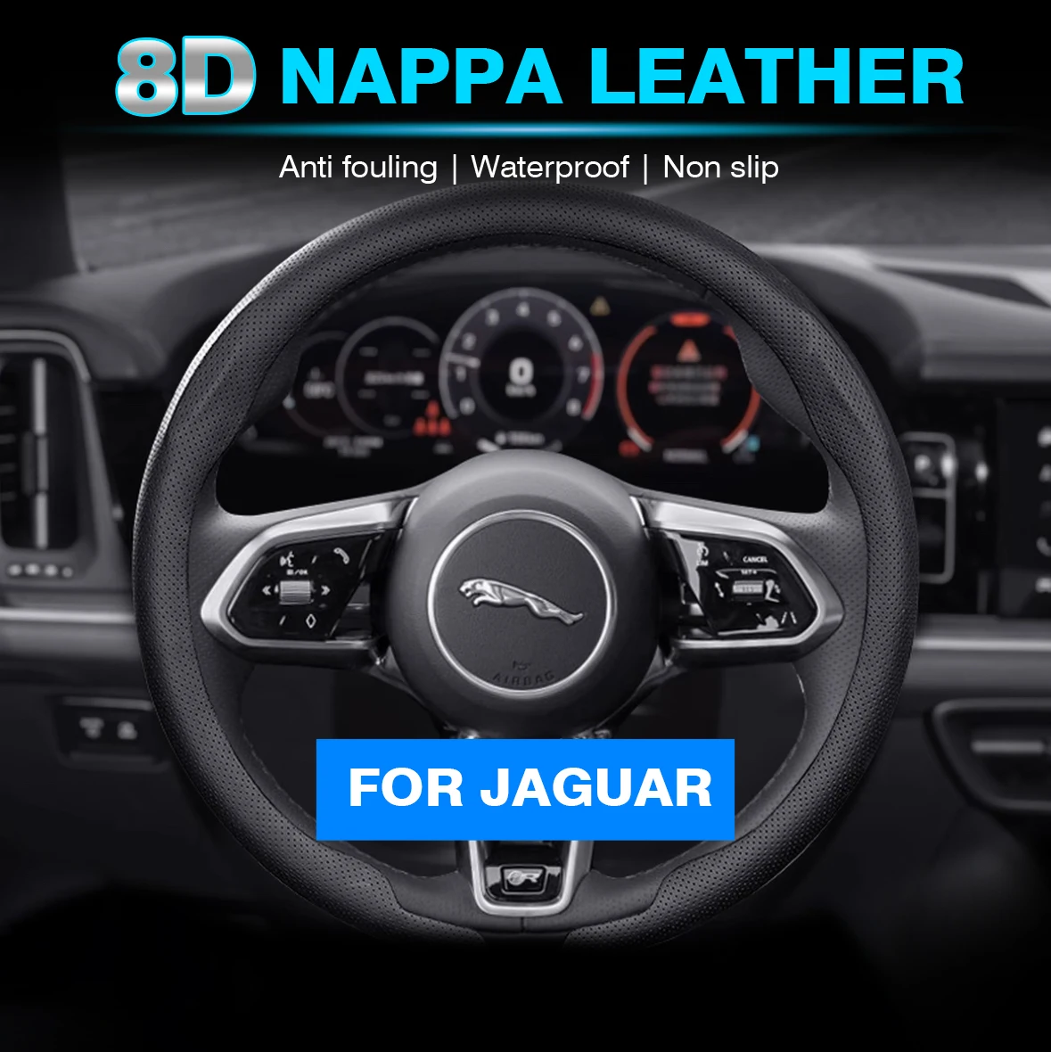 

8D Nappa leather Car Steering Wheel Cover For Jaguar E-PACE F-PACE F-TYPE I-PACE XE XF XK XJR XJ XEL XFL Auto Accessories
