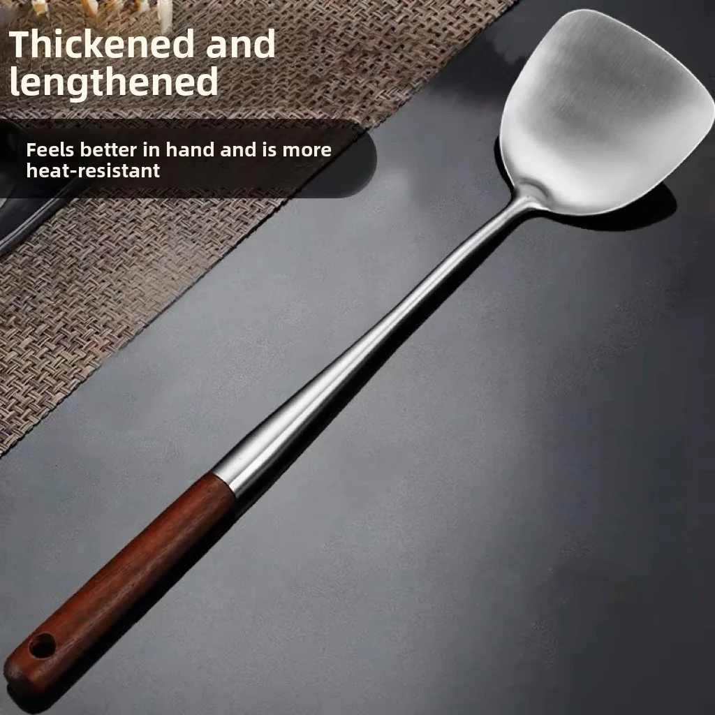 Stainless Steel Fish Frying Spatula Egg Pan Scoop Nonstick Long Wood Handle Steak Slotted Flat Shovel Kitchen Cooking Tool