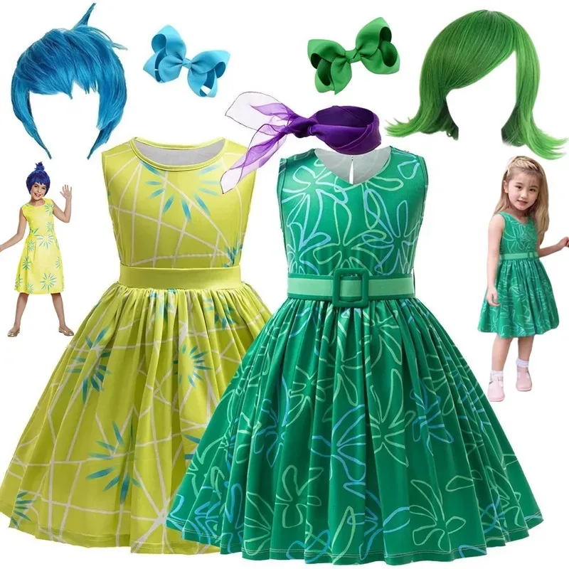 L2025l filme de halloween dentro out2 disgust cosplay traje para meninas dos desenhos animados envy alegria vestido de princesa cachecol peruca terno halloween ca