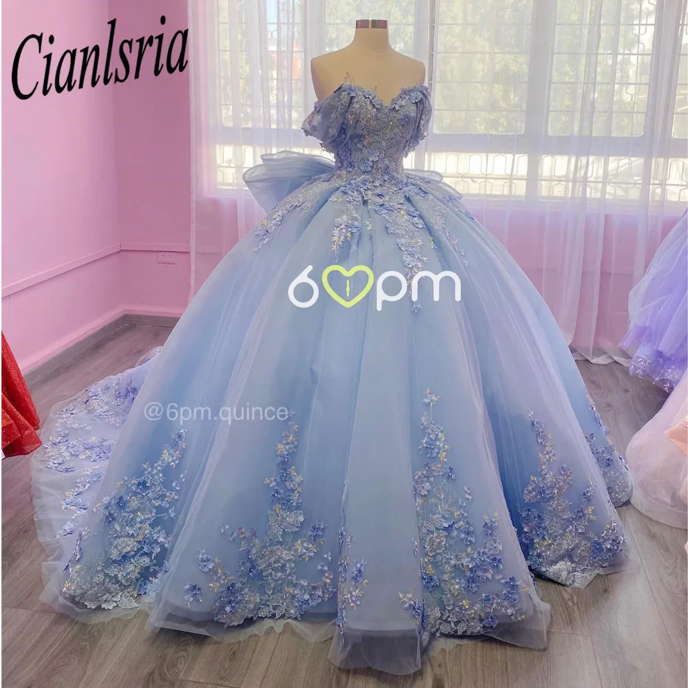Lilac Quinceanera Dresses Corset Ball Gown Beaded 3D Flowers Formal Prom Graduation Gowns Lace Up Princess Sweet 15 16