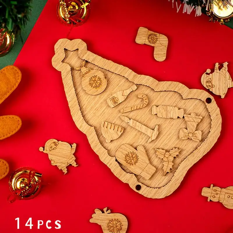 Wooden Christmas Tree Puzzle para família, Jigsaw Toys, Floor Puzzles para crianças