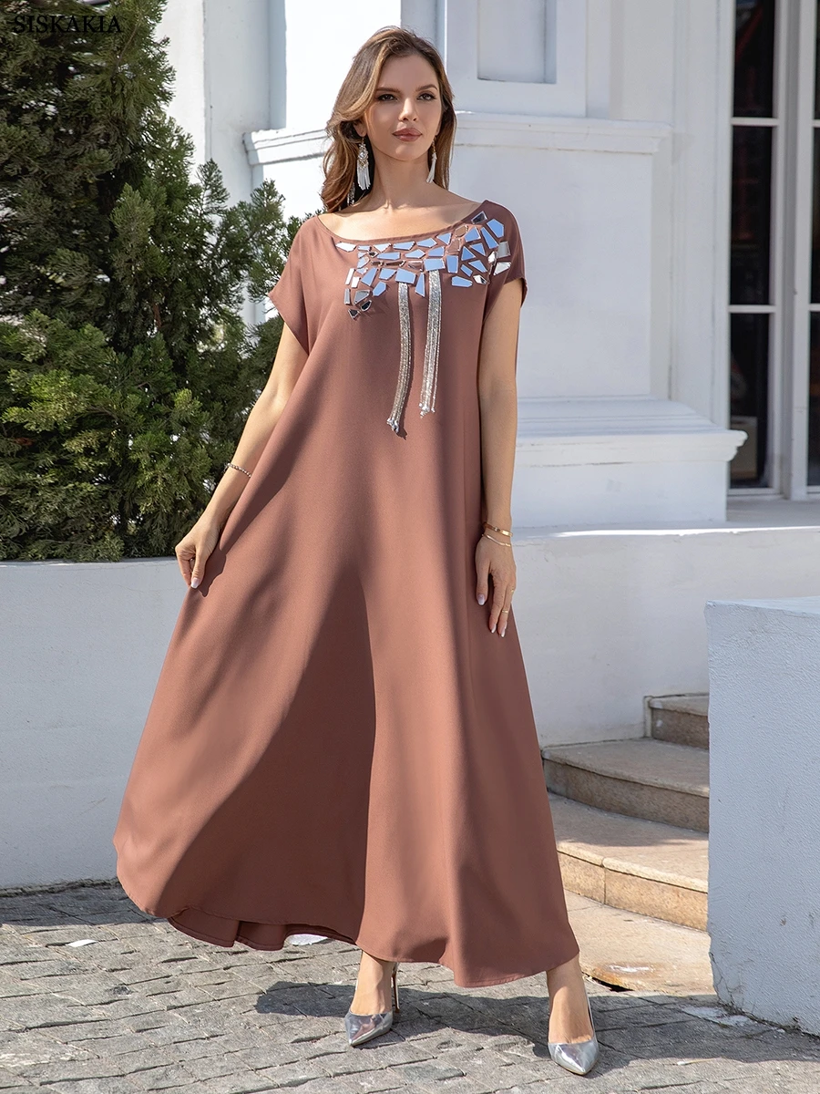 

Siskakia Fashion Sequins Belted Evening Party Long Dresses Moroccan Turkish Women Kaftan Jellabiya Saudi Arab Clothing