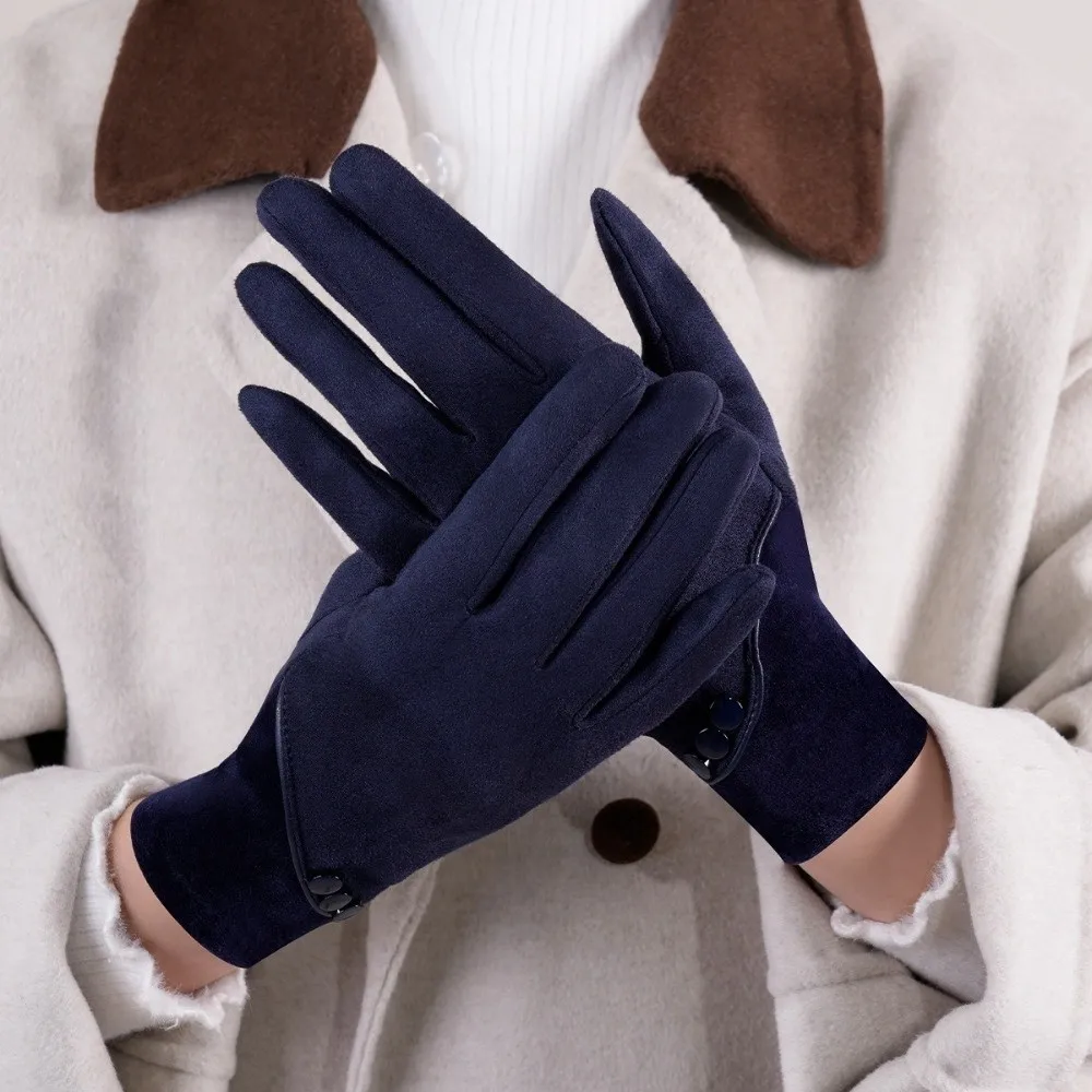 Practical Elegant Winter Thermal Gloves Warm Thick Touch-Screen Gloves Breathable Insulated Windproof Suede Gloves Driving