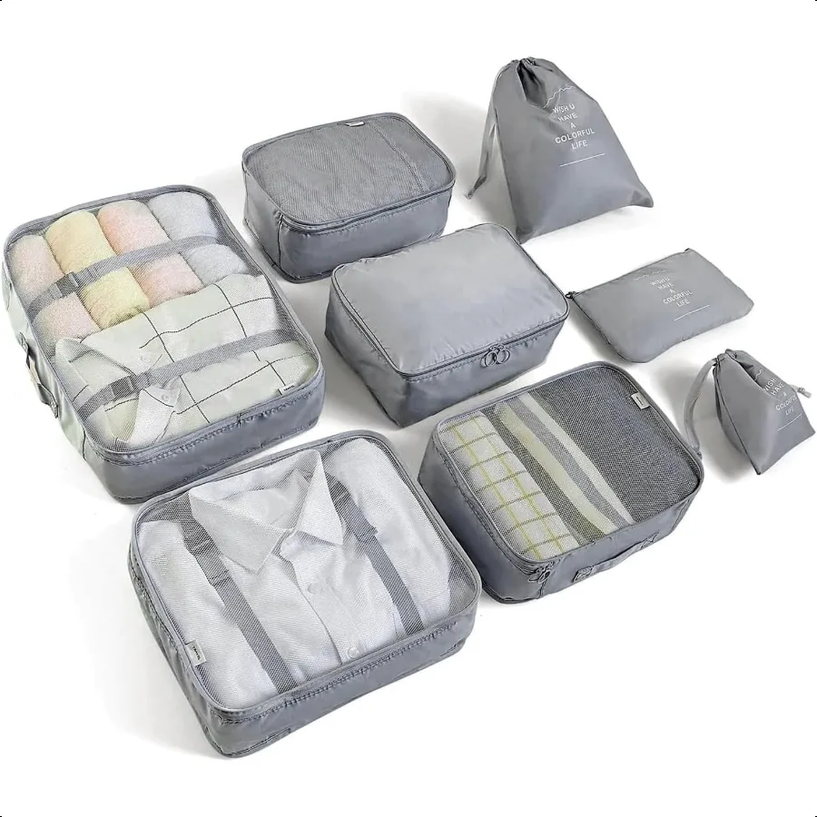 

8 Set Packing Cubes for Suitcases Travel Lage Packing OrganizersTravel entials Accories Lage Organizer with Shoe Bag Tioletry L