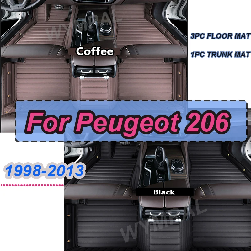 

LUXURY Car Floor Mats For Peugeot 206 206+ 1998~2013 Carpets Rugs Luxury Leather Mat Interior Parts Car Accessories 1999 2000