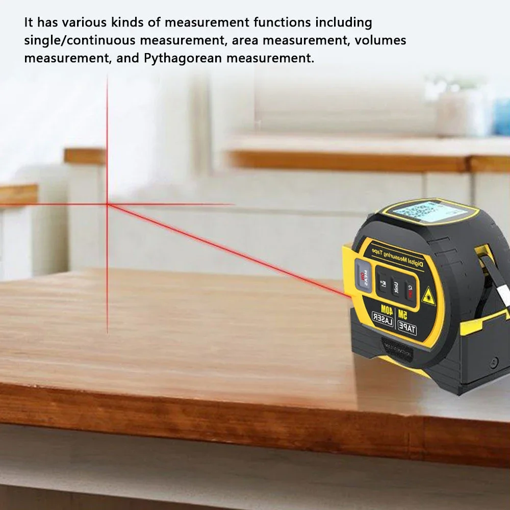 3in1 Laser Rangefinder 5m Tape Measure Ruler LCD Display with Backlight Distance Meter Building Area Volumes Measurement Device
