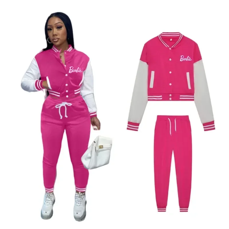 

Anime Barbie Baseball Apparel Cartoon Women's Fashion Sports Jacket Cute Girls Long Sleeve Long Pants Kawaii Casual Coat 2 Piece