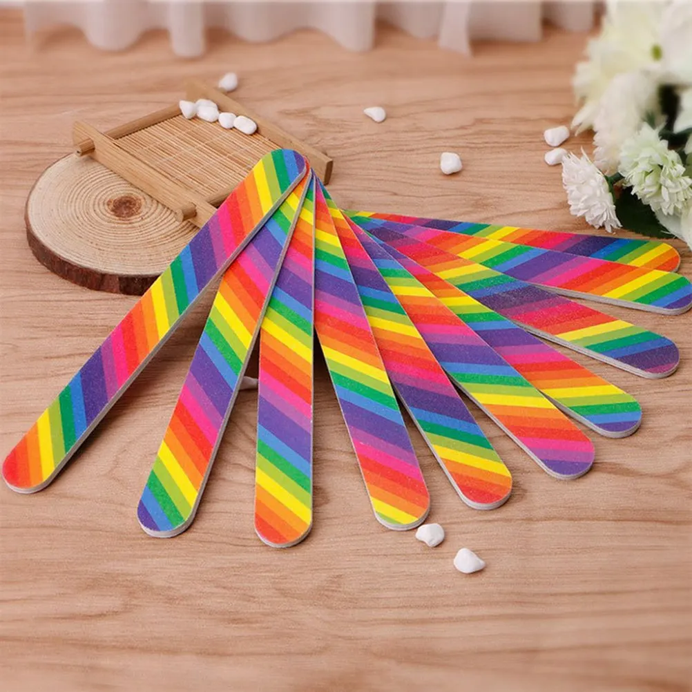 

20pcs Nail Files Double Sided Rainbow Printed Manicure Tool For Natural False Nails Polish Removal Smooth Surface Sanding