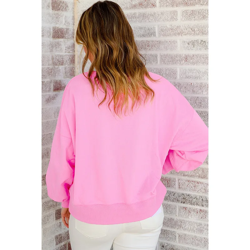 Dames Europese en Amerikaanse casual losse letter geborduurd sweatshirt met ronde hals Off-shoulder top met lange mouwen voor de winter