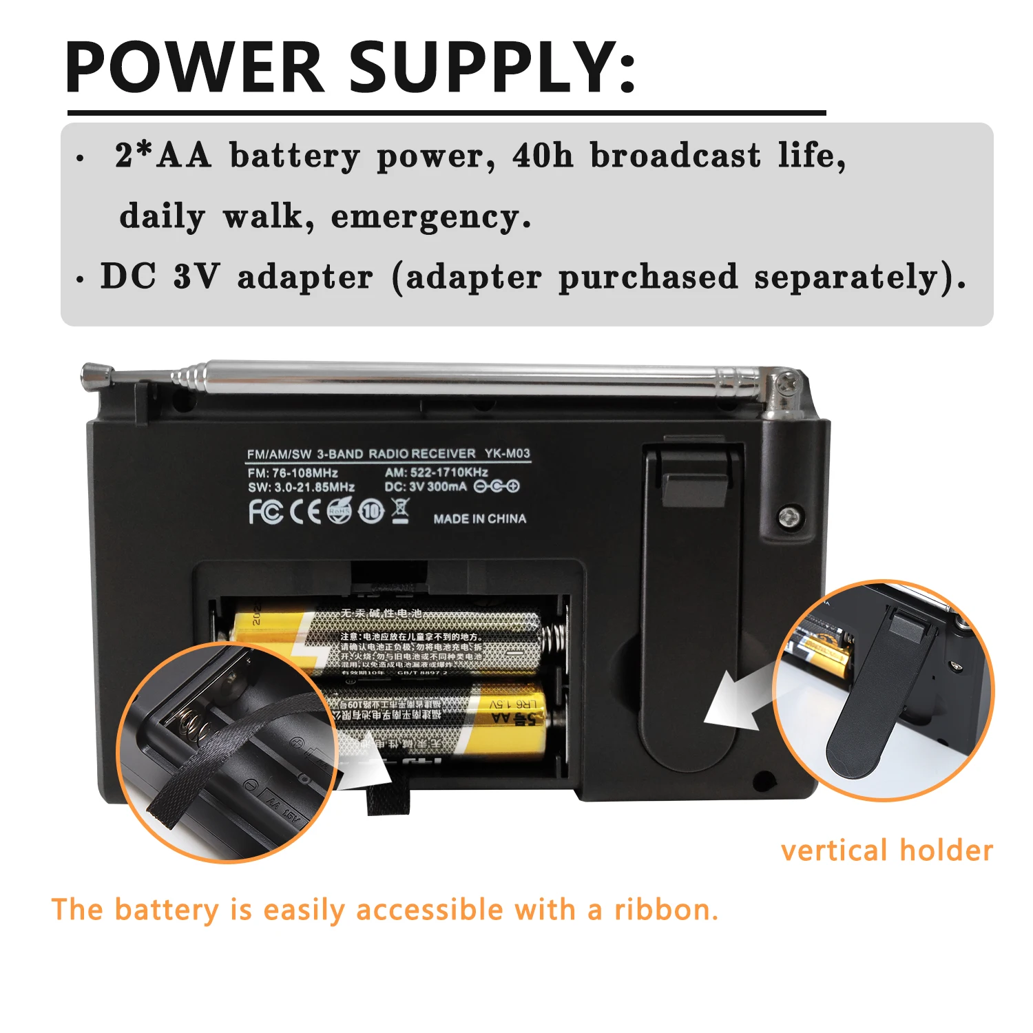 Rysamton Radio portatile AM/FM a onde corte Ampio display digitale con timer di sospensione e funzione sveglia, radio alimentate a batteria