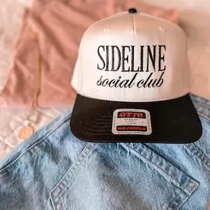 

Sideline Social Club Custom Hat Embroidered Baseball Cap Snap back Trucker Hat, Personalized New Mom Gift Sports Apparel Fans