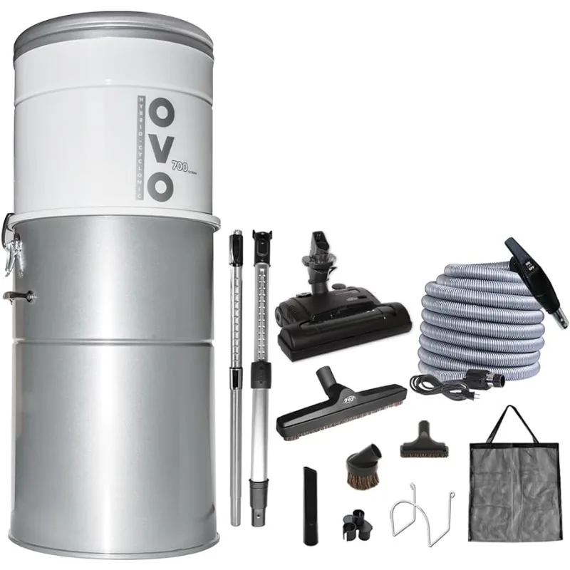 

Unit Heavy Duty Powerful Central Vacuum System,700 Air watts with 35 ft Carpet Deluxe Accessory Kit, Silver,Hybrid Filtration