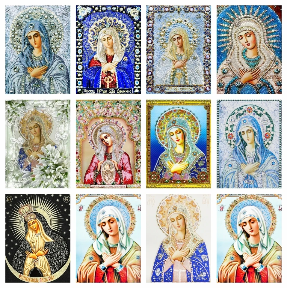 AZQSD Diamond Painting Religion Icon Cross Stitch Embroidery Mary Religious Home Decor Woman Rhinestones Handmade 5d Diy Art