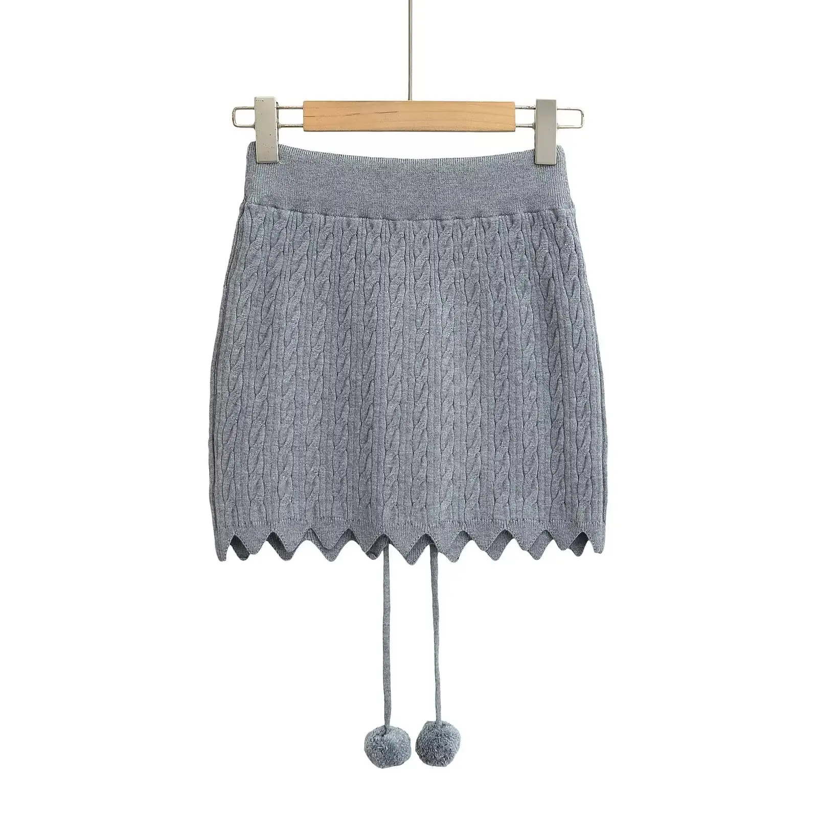 Pure Desire Spicy Girl Strickrock mit Schleife, Ballquaste, schlankmachend, sexy, figurbetonter Rock für Damen, hohe Taille, Welle