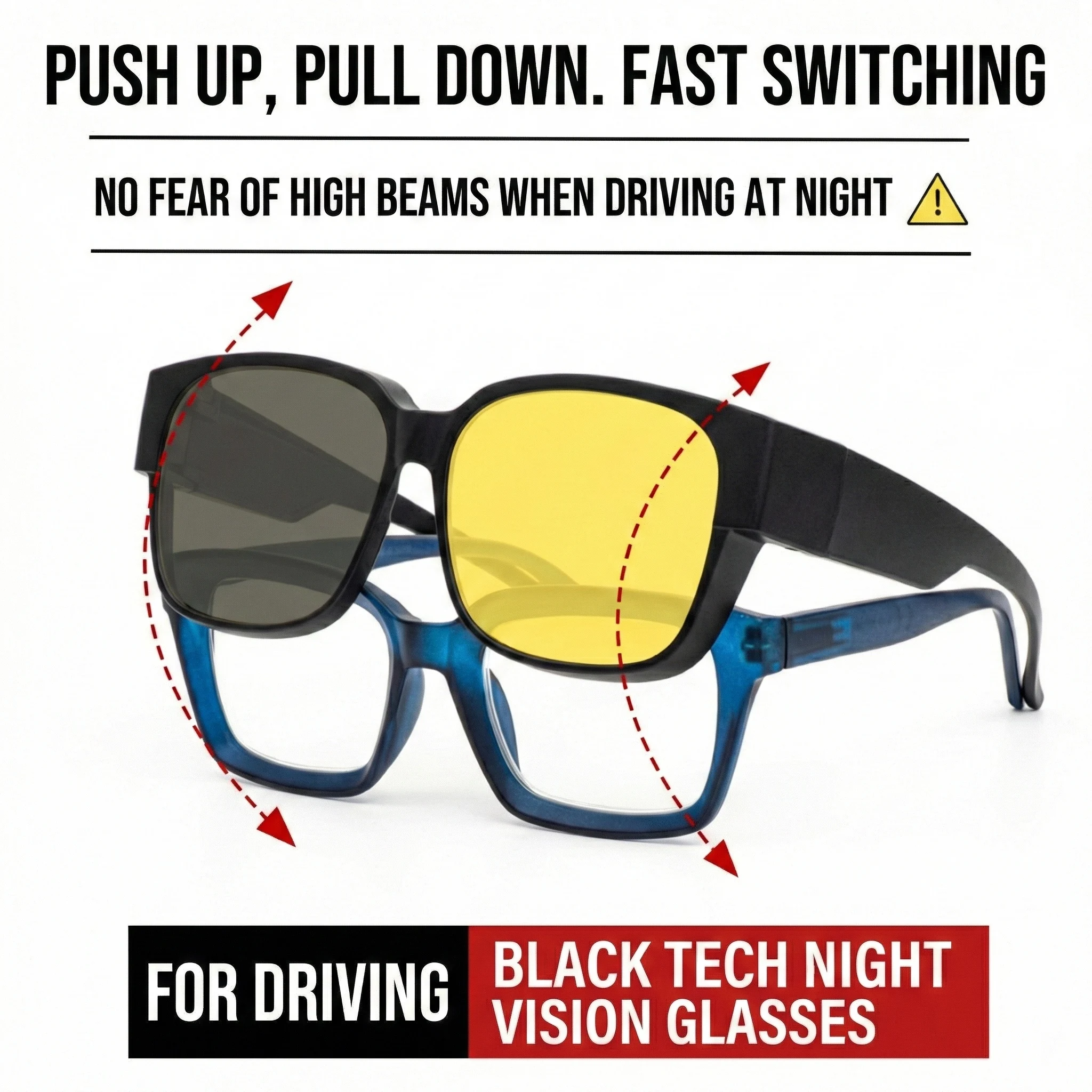 Day and Night Dual-Use Glasses, Designed for Nearsightedness and Presbyopia, with a Special Clip-On Lens Design, Anti-Glare and High Brightness Protection, Three-Point Support for a Stable Fit, Comfortable and Non-Slip, Suitable for Both Men and Women.