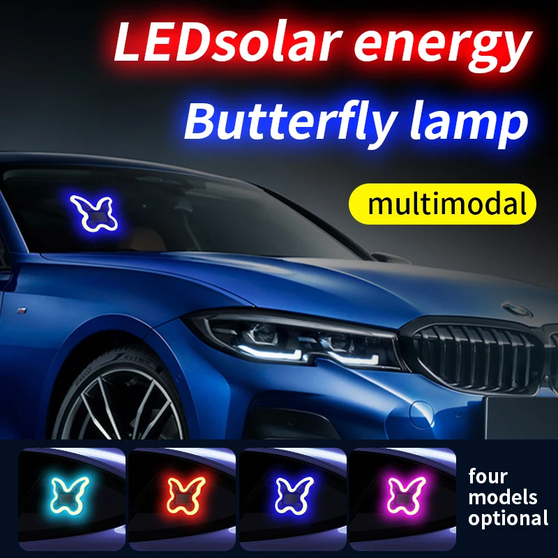 Car mounted butterfly lights, solar powered wiring free ambient lights, triangular windows, windshields, creative luminous LED