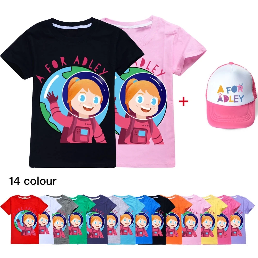 

Toddler Summer Boys Cartoon A FOR ADLEY T-shirt 3D Printed Girls Streetwear Children Kids Clothes Baby Funny O-Neck Tshirt+cap