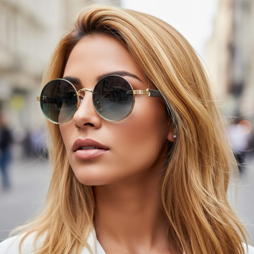 Vintage Round Sunglasses 2026 Fashion Classic Gradient Outdoor Shades Trendy Luxury Brand Design Metal Rim Sun Glasses 2453