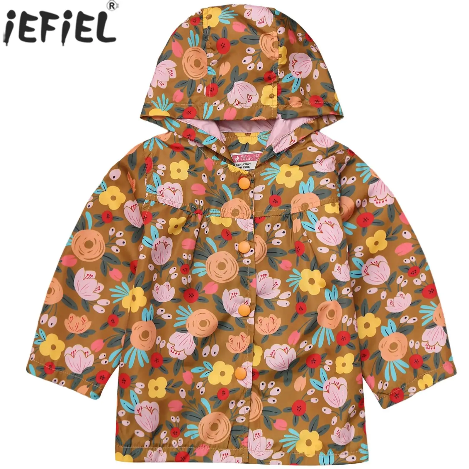 Baby Girls Windproof Hooded Trench Coat Long Sleeve Cute Print Jacket Outerwear Daily School Outdoor Hiking Camping Costume