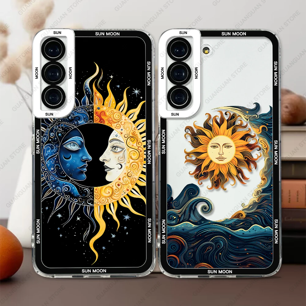 Case For Samsung Galaxy S20 S21 FE S22 S23 S24 Ultra A13 A32 A33 A50 A52 A53 A73 A54 A14 Soft Cover Interesting Sun Moon Face