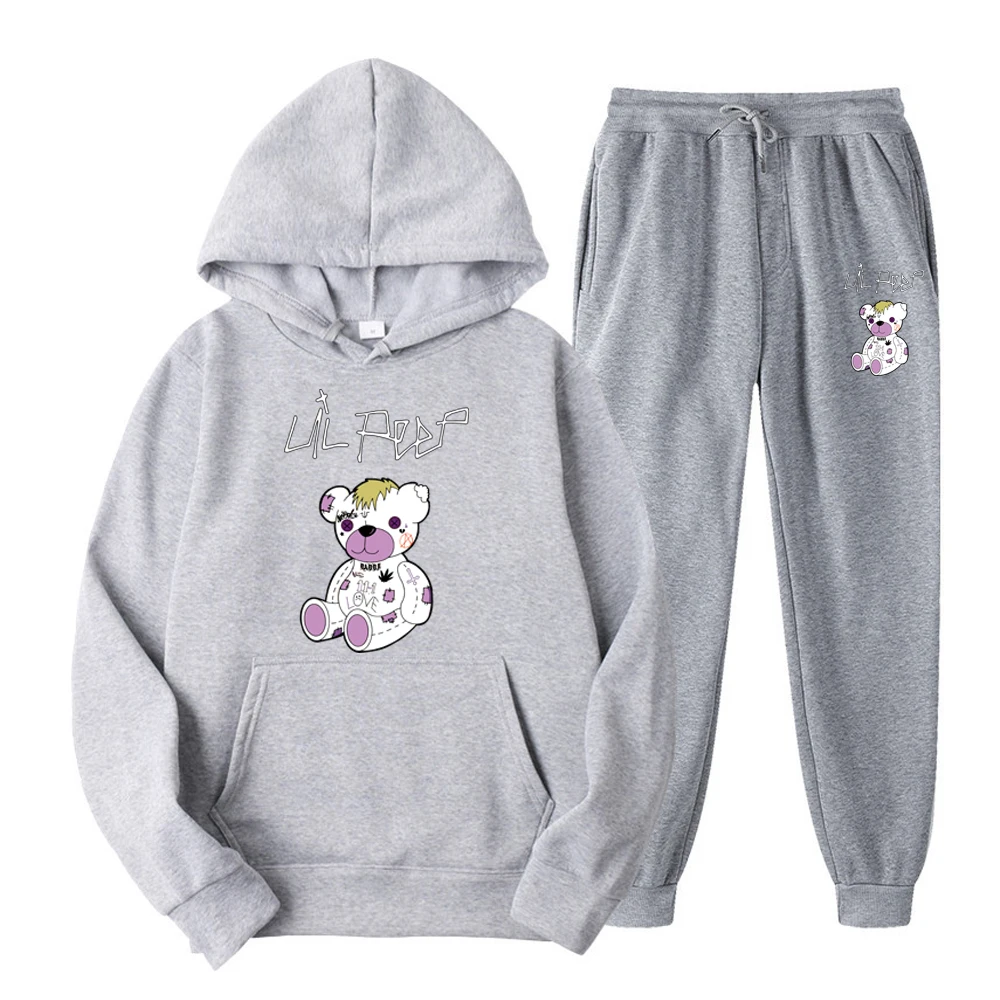 Lil Peep Bear Sportswear Suits Mens Hoodies Sweatpants Autumn Winter Fleece Clothes Running Sets Jogging Tracksuit Hooded