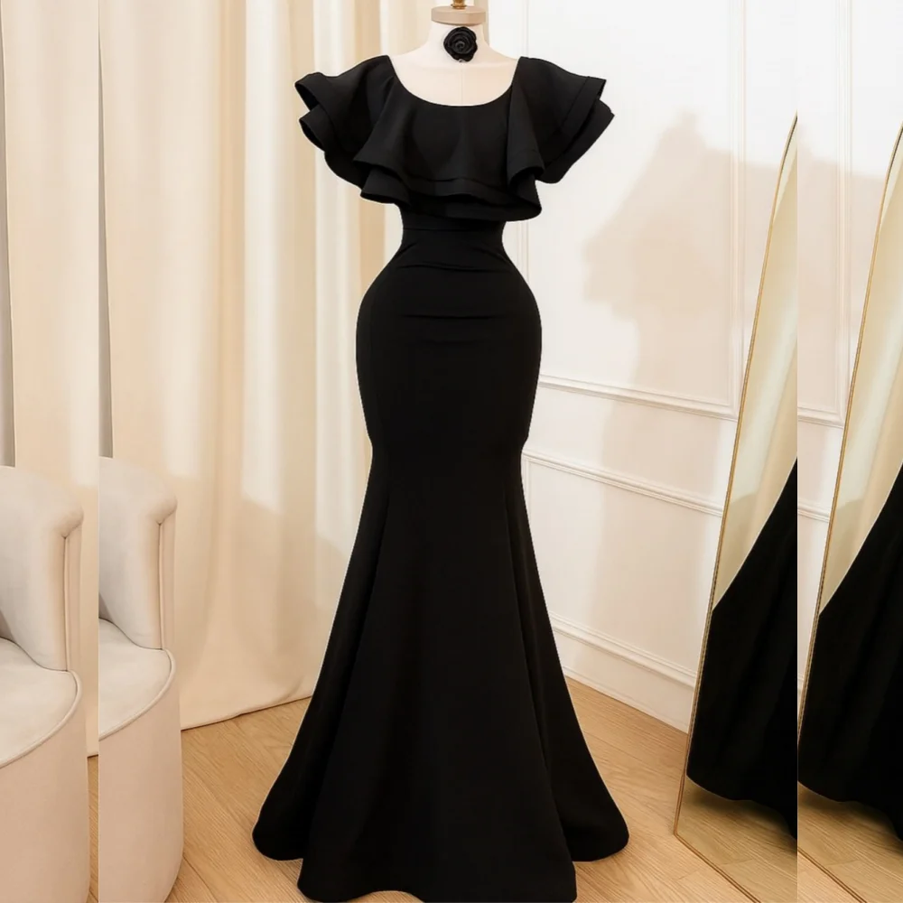

Customized Chinese Style Jersey Pleat Trumpet Scoop Neck Long Dresses Bespoke Occasion Pastrol Classic