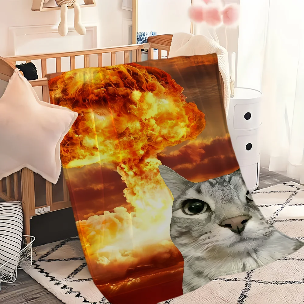 Cute cartoon funny cat meme abstract Flannel warm comfort soft plush blanket for sofa living room hogar bedroom travel gift home