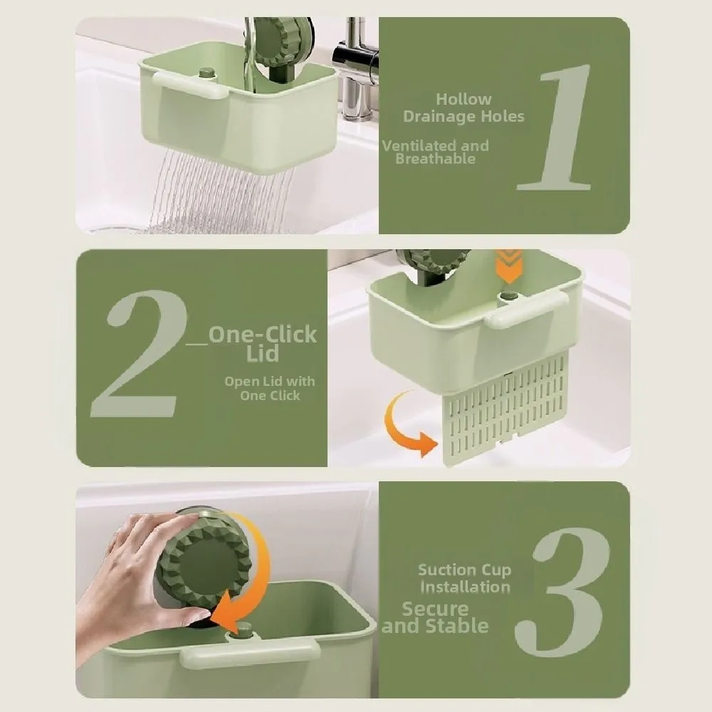 2개입 흡착식 싱크 스트레이너 바구니 탈착식 무타공 주방 쓰레기 필터 자가 세척 빠른 배수