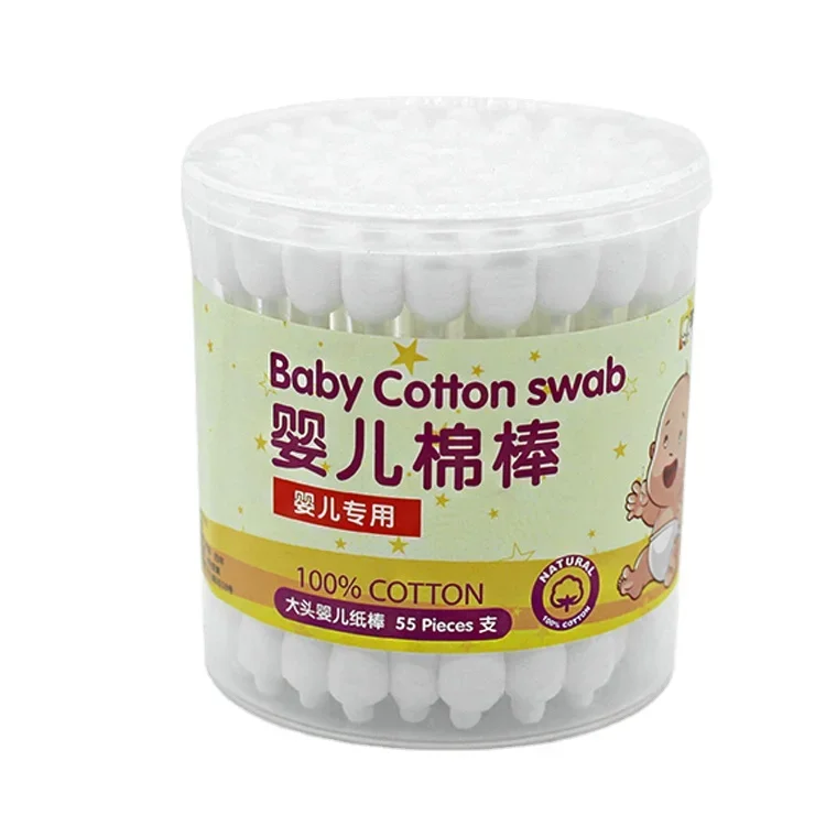 Factory price baby big head giant cotton swab jumbo cotton swab in round plastic box