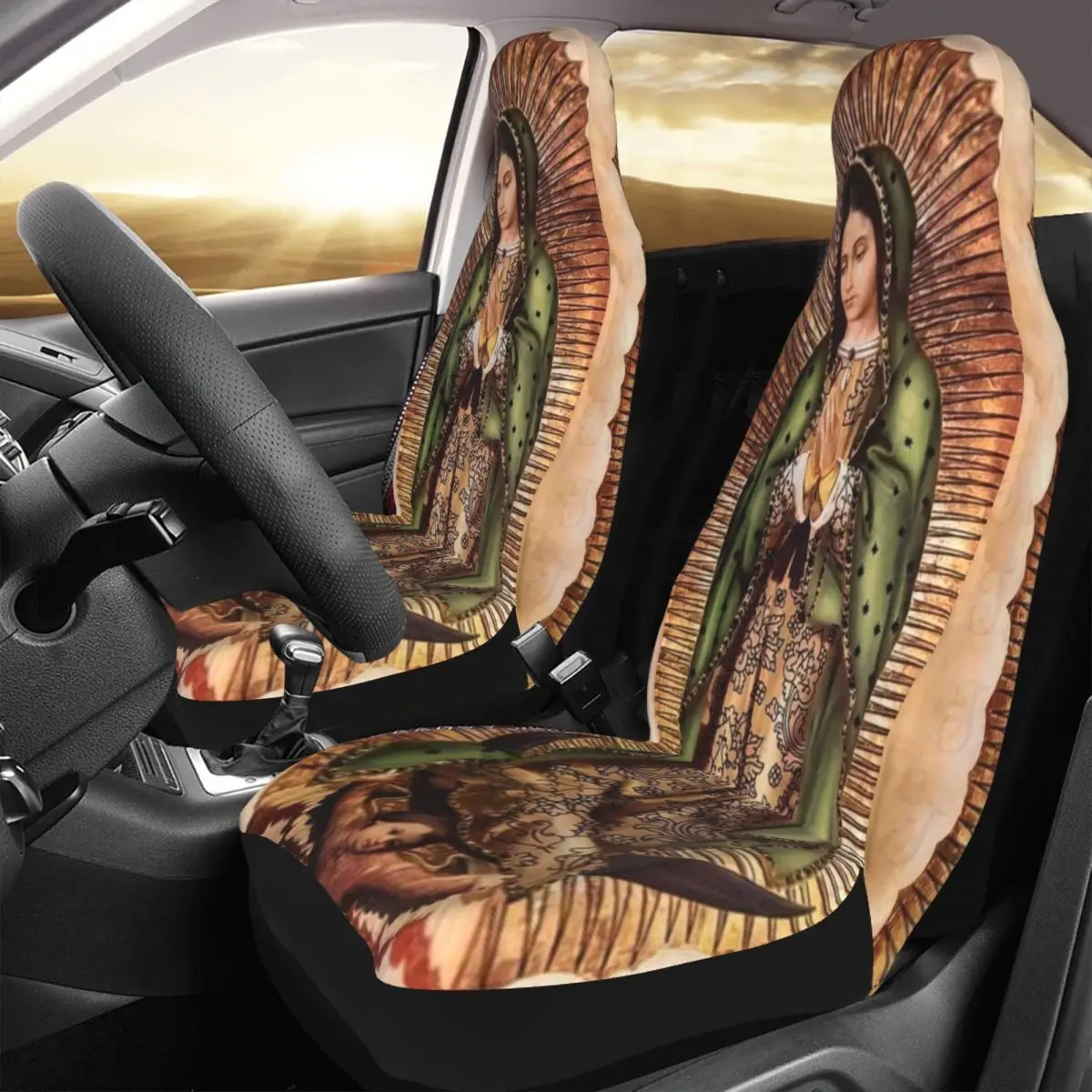 Blessed Mother Mary Car Seat Cover Custom Printing Universal Front Protector Accessories Cushion Set