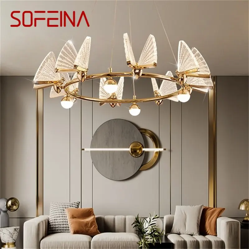 

SOFEINA Nordic Colorful Chandelier Lamps Fixtures Pendant Lights Butterfly Ring Home for Home Decoration