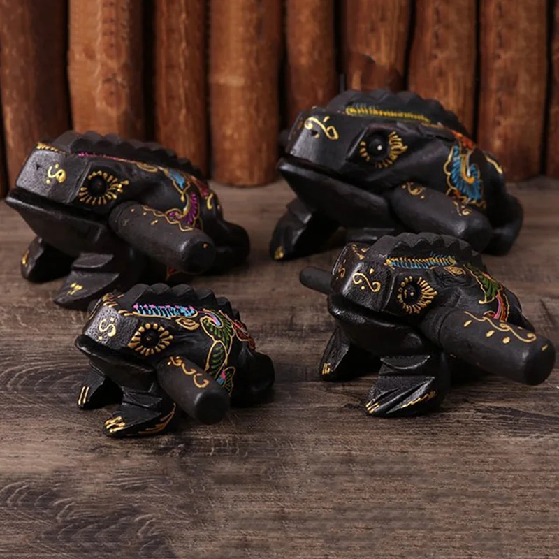 Thailand Traditional Wooden Lucky Frog Croaking Percussion Toy Musical Instrument Home Office Desk Decor Crafts Ornaments