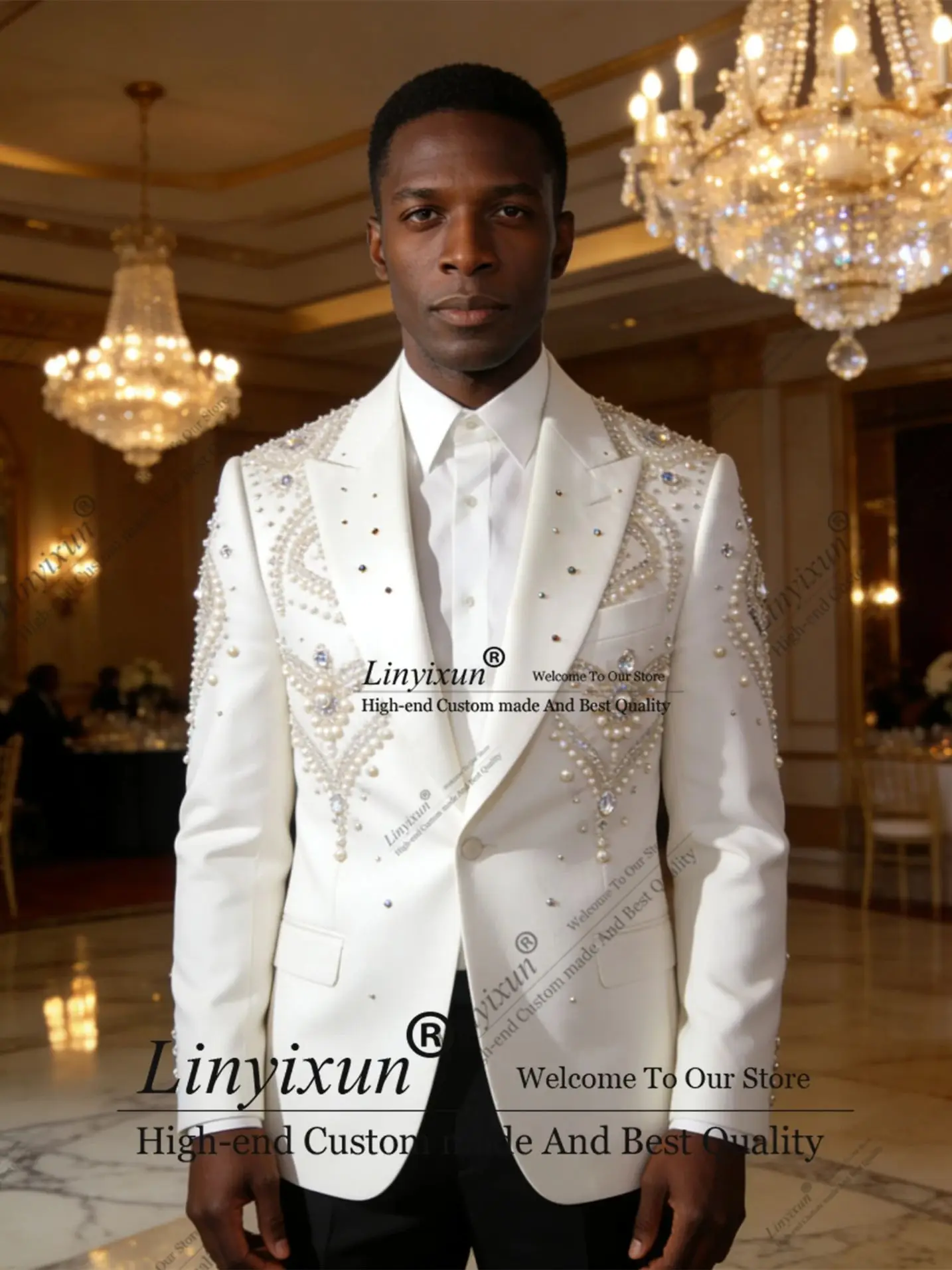 

Elegance Rhinestones Men Suits 2 Piece Sets Male Prom Blazer Customized Diamond Ropa hombre Outfit Slim Fit Groom Wedding Tuxedo